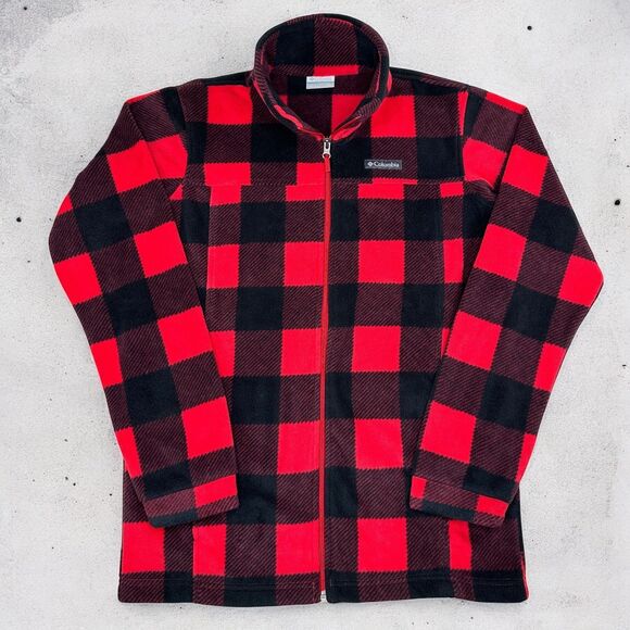 Columbia Youth XL (18/20) Buffalo Plaid Red Black Fleece Zip Jacket - Picture 1 of 11